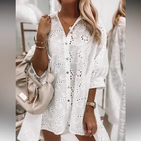 White Eyelet Tunic Dress